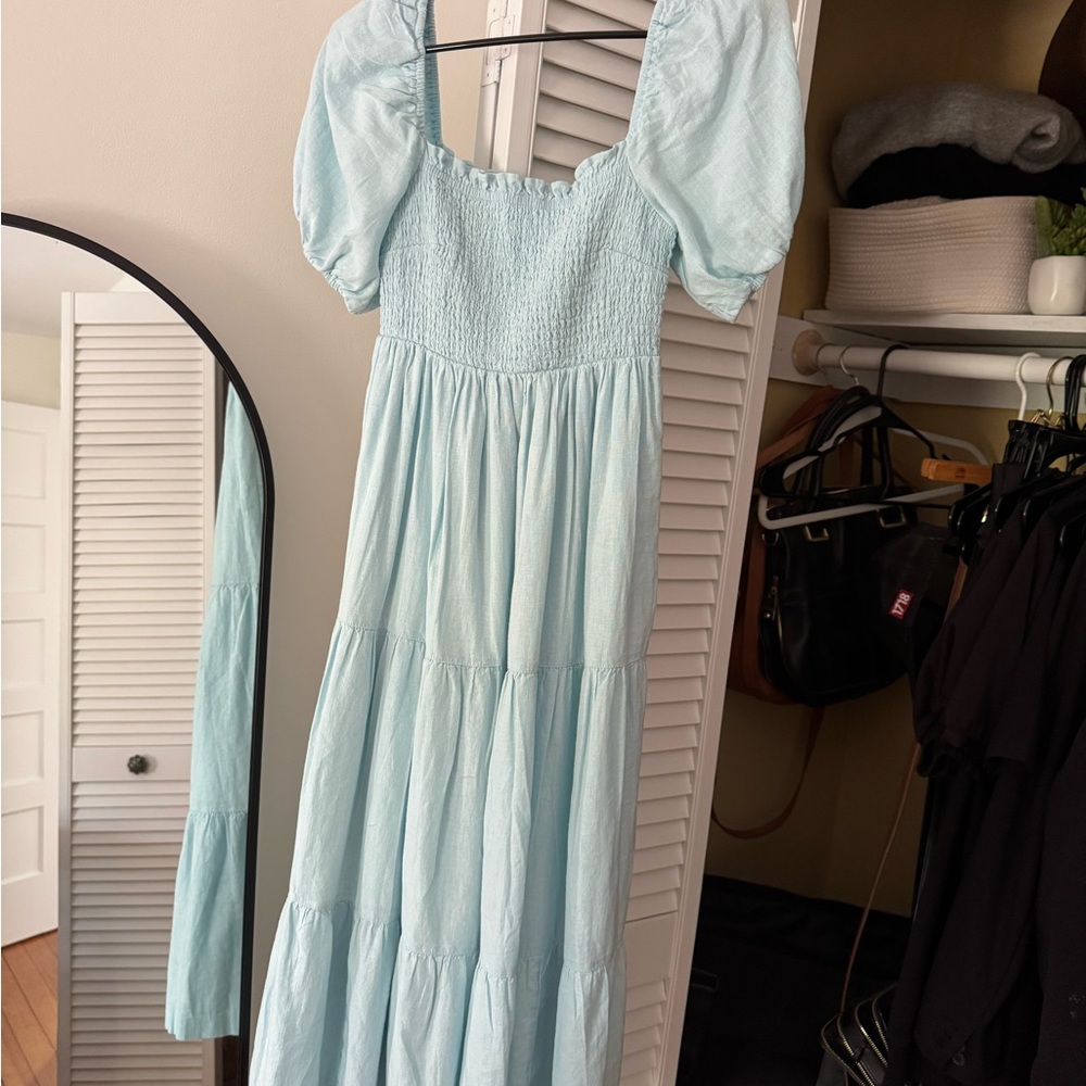 Abercrombie & Fitch Green Puff Sleeve Midi Sundress